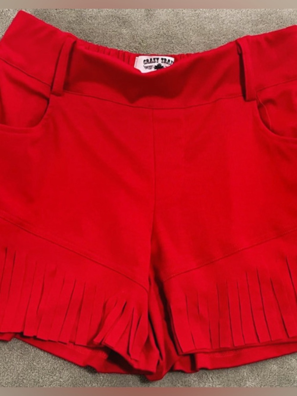 Holy Southern Chic! “Crazy Train” Red High Waist Fringe Shorts Western Boutiqe - Picture 2 of 10